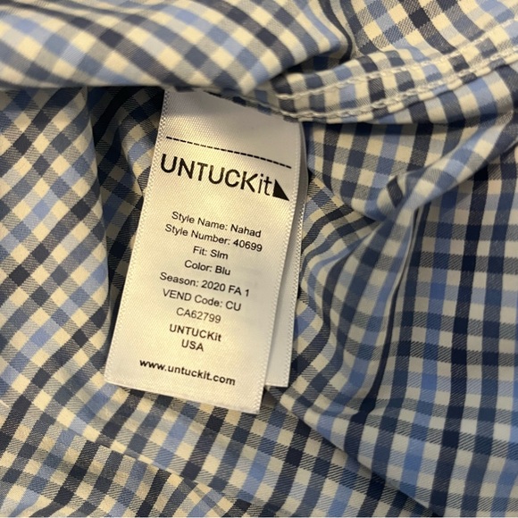 UNTUCKit Nahad Slim Fit Blue and White Plaid Button Down Shirt Men's Size Large - Picture 11 of 14